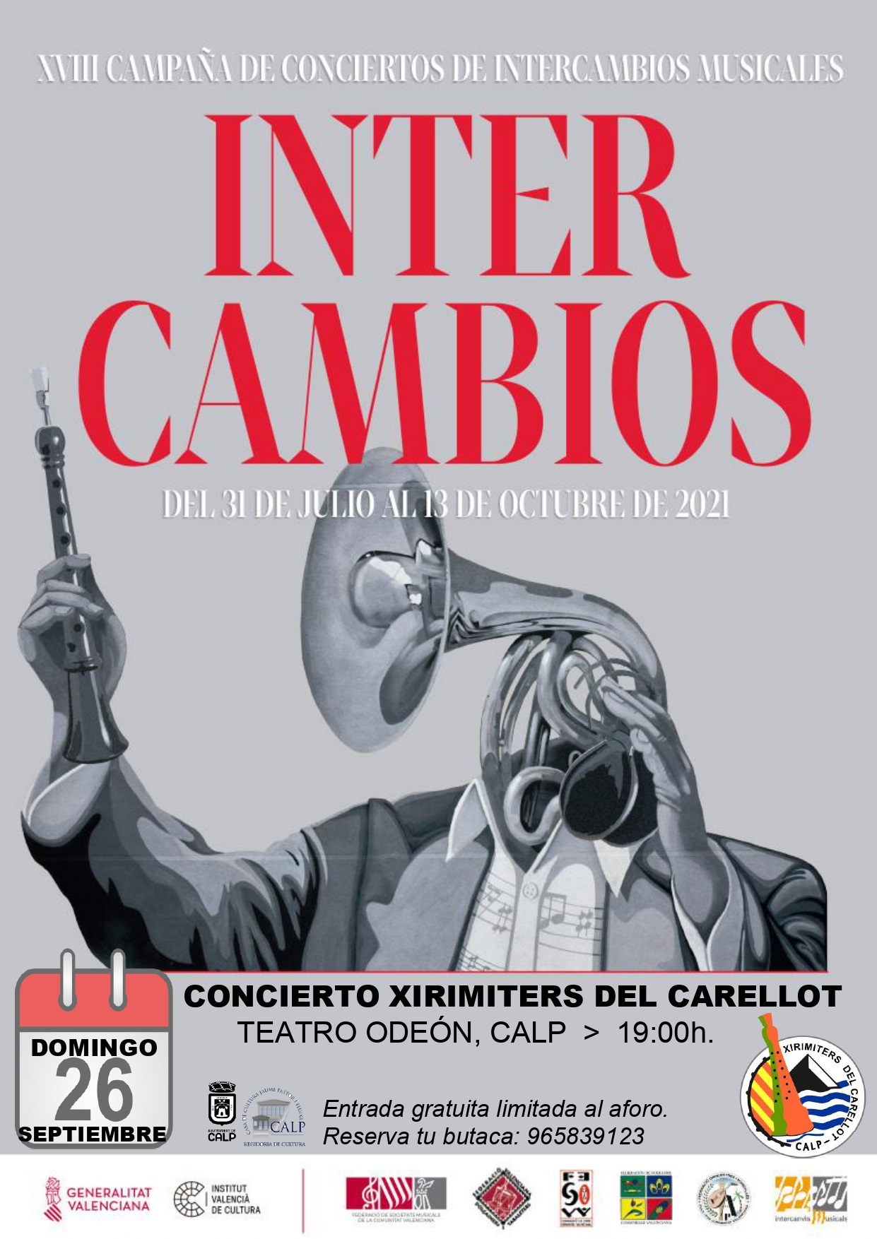 Teatro Odeón > 19: 00h.  XVIII CAMPAÑA DE CONCIERTOS DE INTERCAMBIO: XIRIMITERS DEL CARELLOT