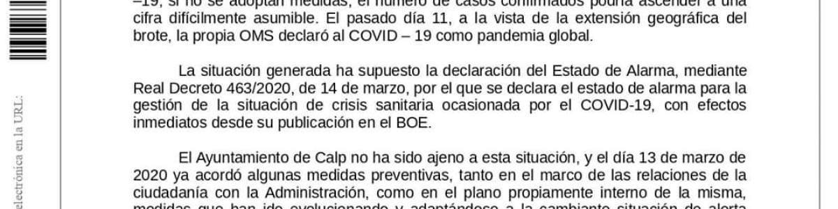 Nuevo Bando Ayuntamiento en relación al Covid-19