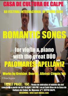XII Festival Internacional de Música de otoño. Concierto "Romantic songs for violin & piano with the great duo Palomares-Apellániz"